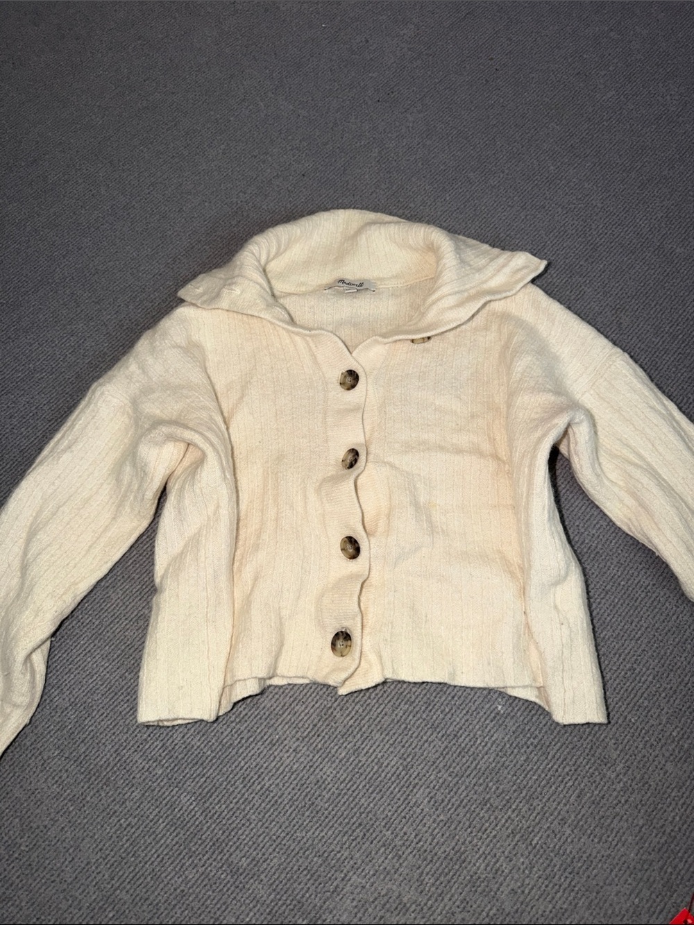 Madewell Ivory Ribbed Knit Cardigan with Fold Collar